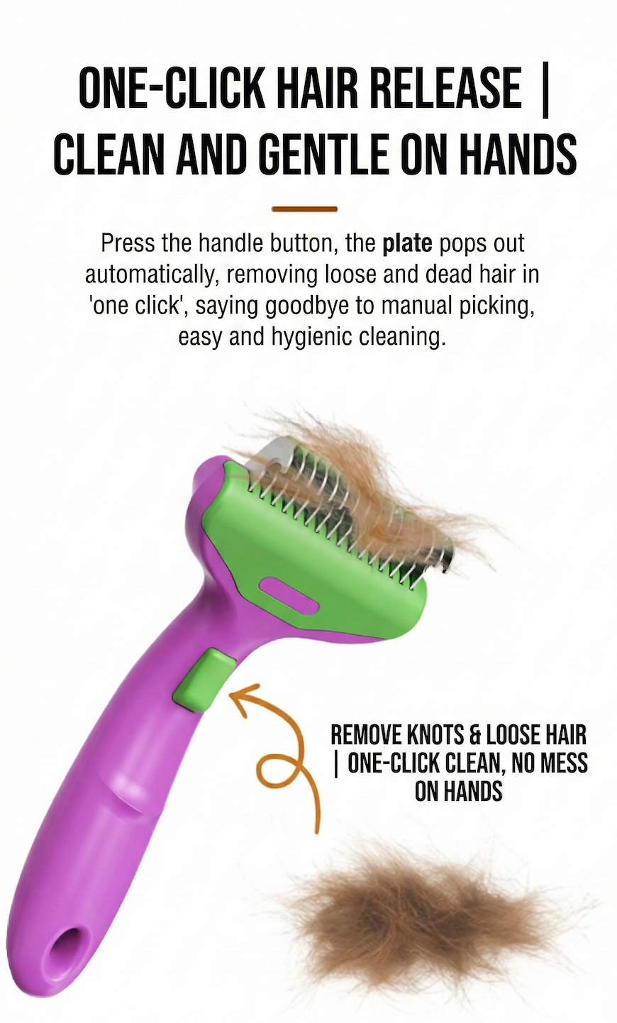 CalmCare Dematting Rake with One-Click Fur Release by Dr. Milou