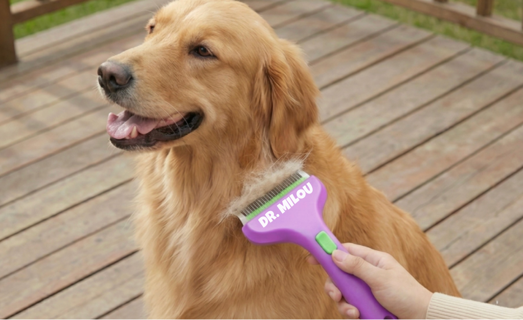 CalmCare Dematting Rake with One-Click Fur Release by Dr. Milou