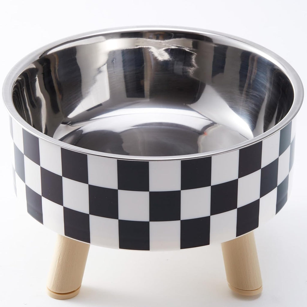Elevated Pet Bowl with Legs - Checkered Stainless Steel
