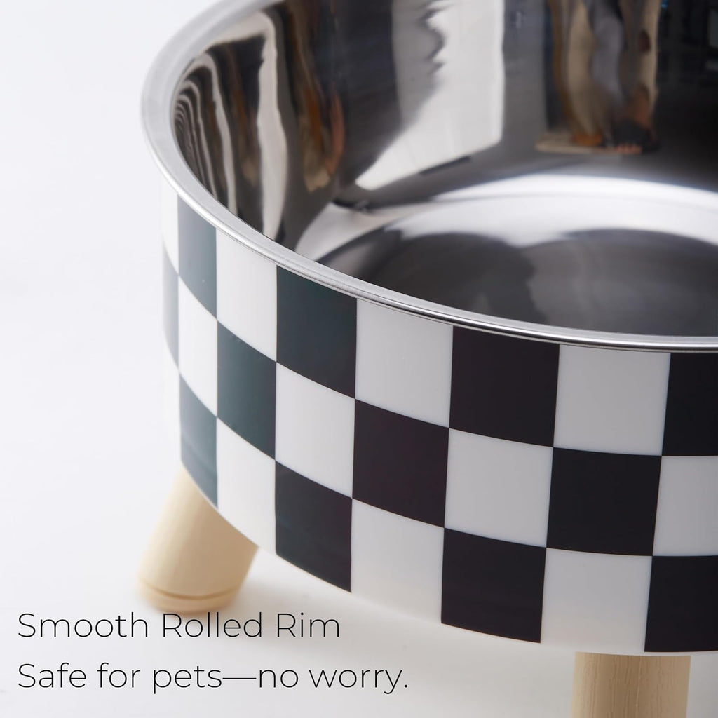 Elevated Pet Bowl with Legs - Checkered Stainless Steel