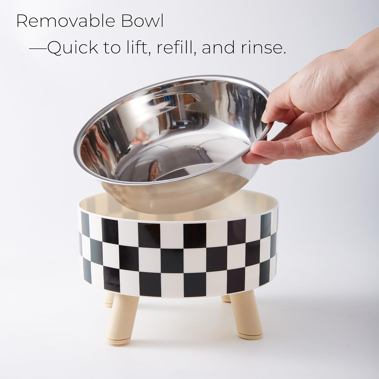 Elevated Pet Bowl with Legs - Checkered Stainless Steel