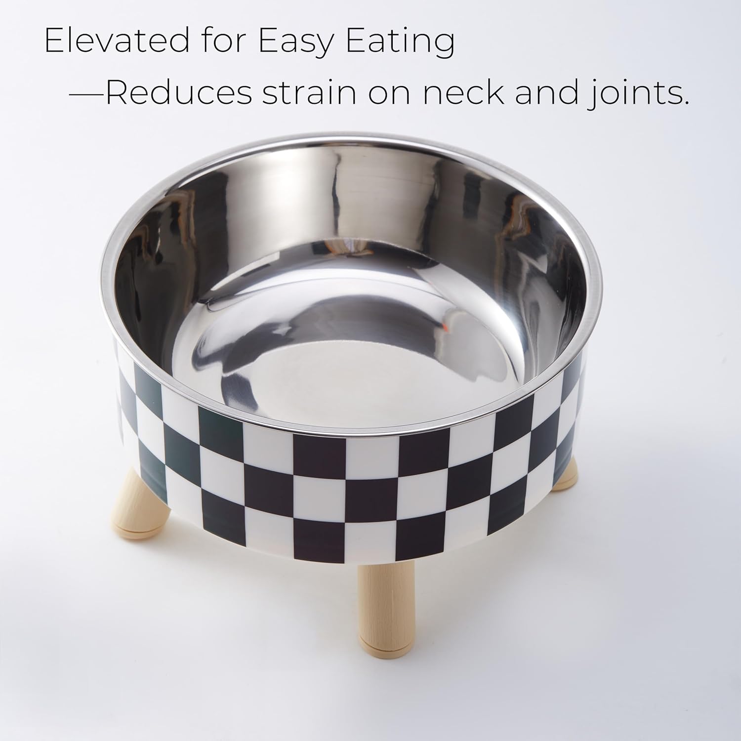 Elevated Pet Bowl with Legs - Checkered Stainless Steel