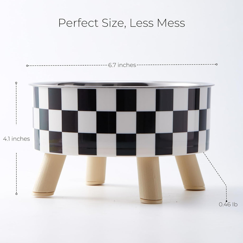 Elevated Pet Bowl with Legs - Checkered Stainless Steel