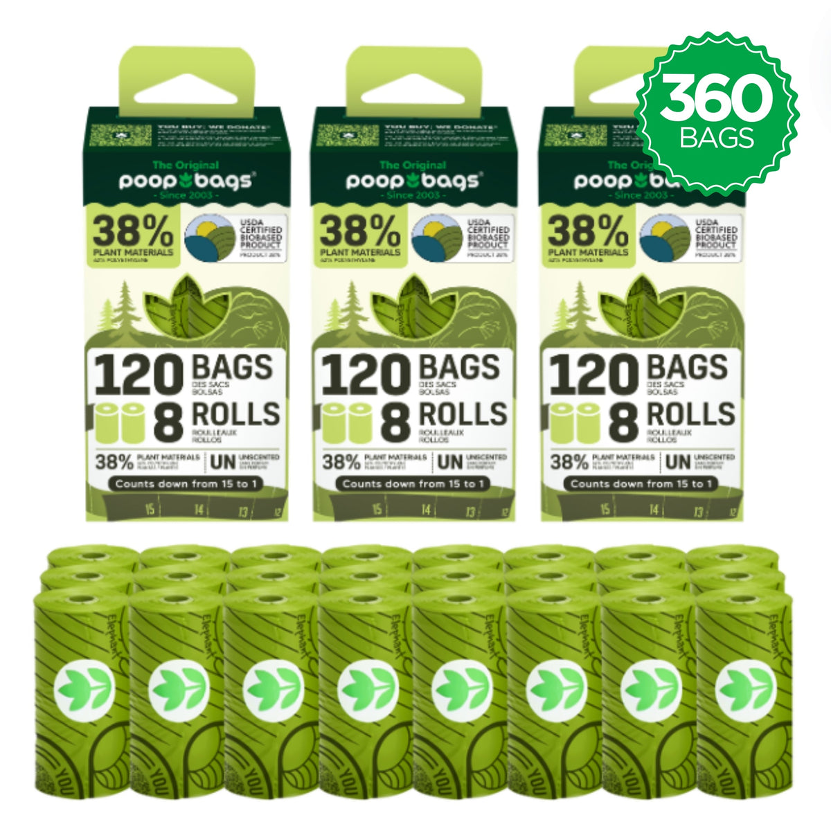 Countdown Rolls® Unscented Leash Roll Poop Bags