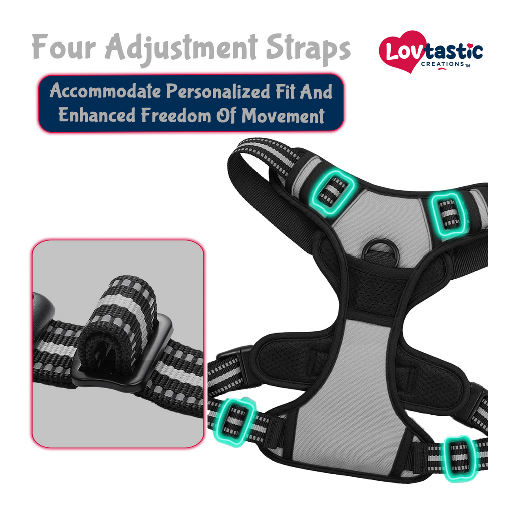 Lovtastic Creations™ No-Pull Dog Harness - with Strong & Durable Dog Leash & Free Poopbag Holder 3pcs Set | Reflective No-Choke Pet Harness