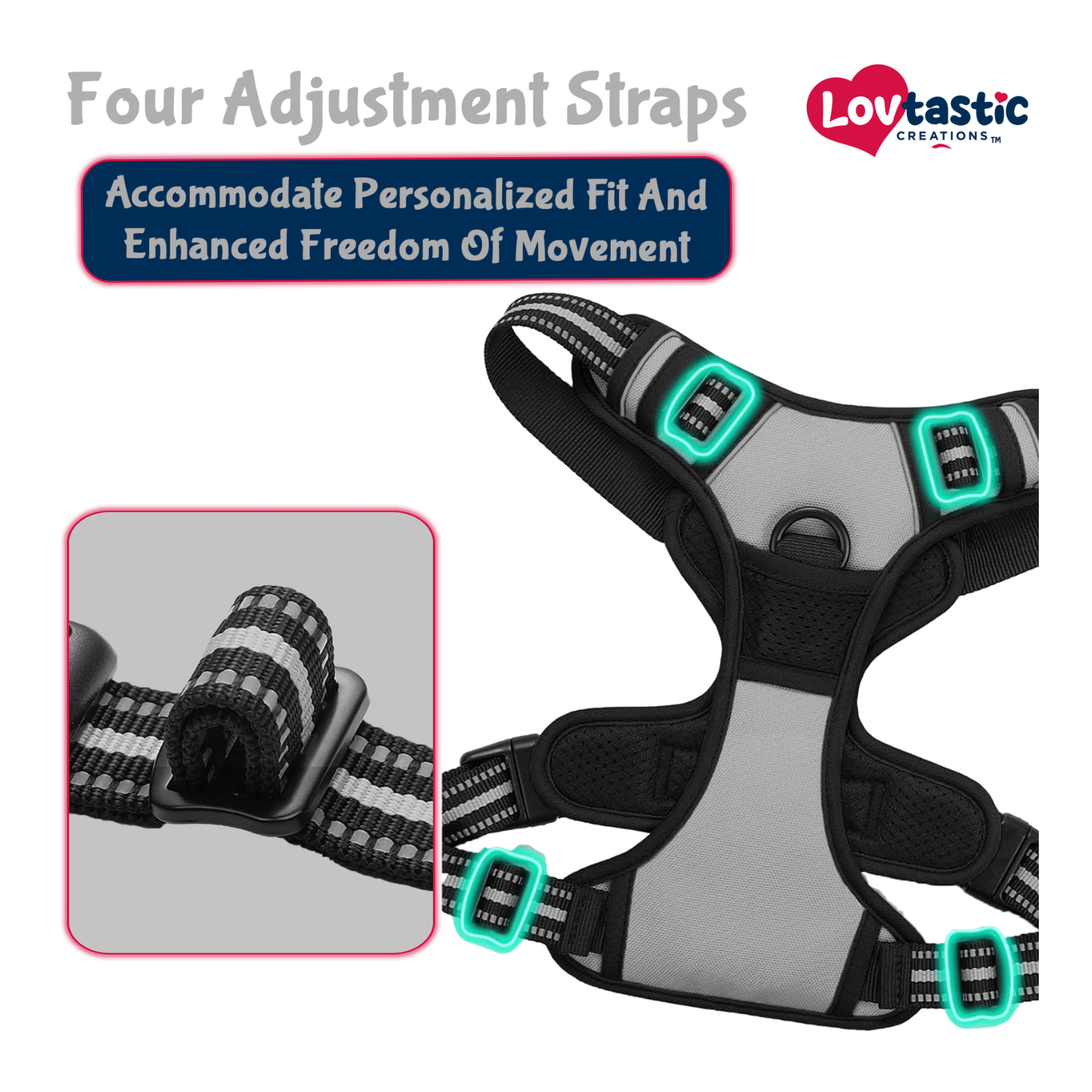 Lovtastic Creations™ No-Pull Dog Harness - with Strong & Durable Dog Leash & Free Poopbag Holder 3pcs Set | Reflective No-Choke Pet Harness