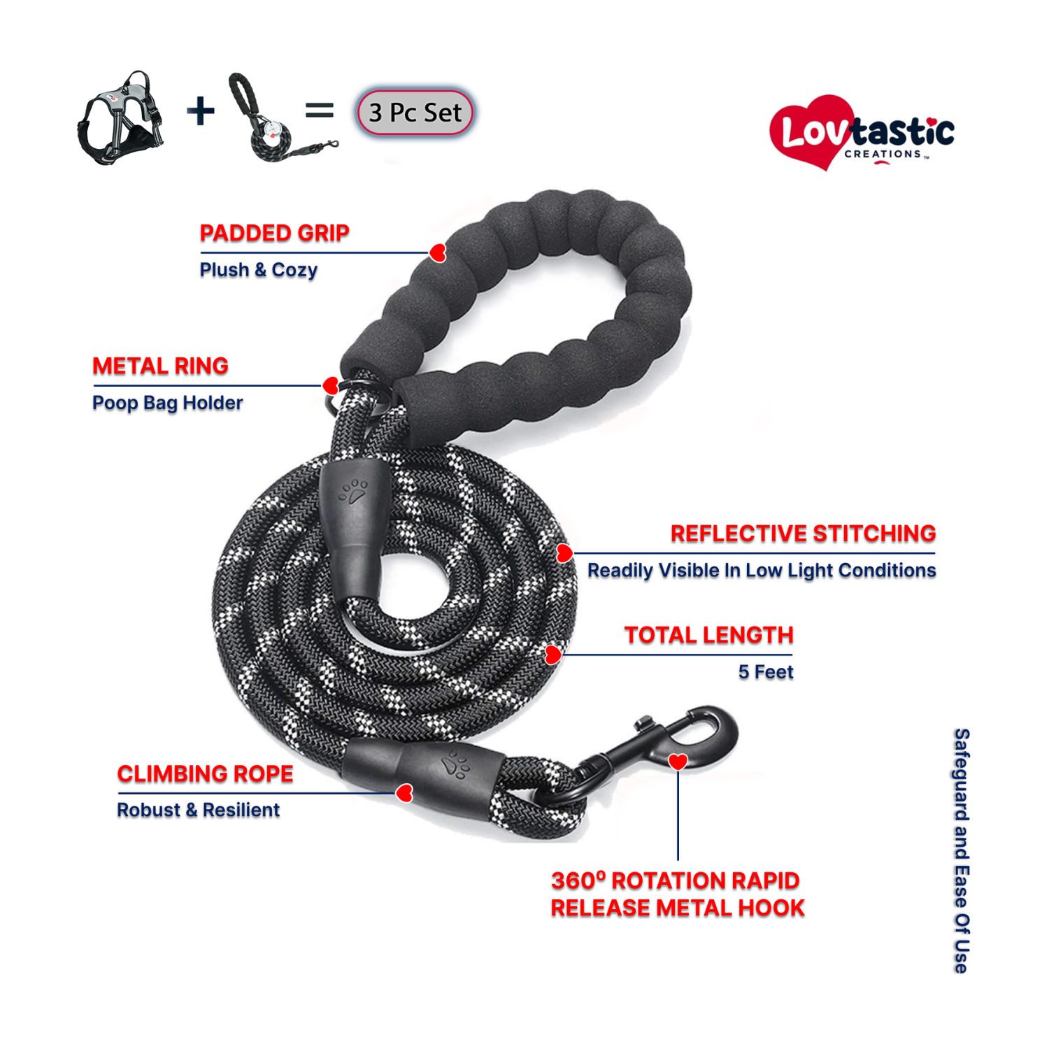 Lovtastic Creations™ No-Pull Dog Harness - with Strong & Durable Dog Leash & Free Poopbag Holder 3pcs Set | Reflective No-Choke Pet Harness