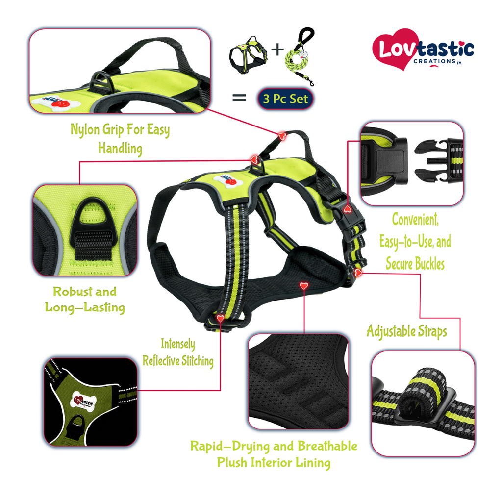 Lovtastic Creations™ No-Pull Dog Harness - with Strong & Durable Dog Leash & Free Poopbag Holder 3pcs Set | Reflective No-Choke Pet Harness
