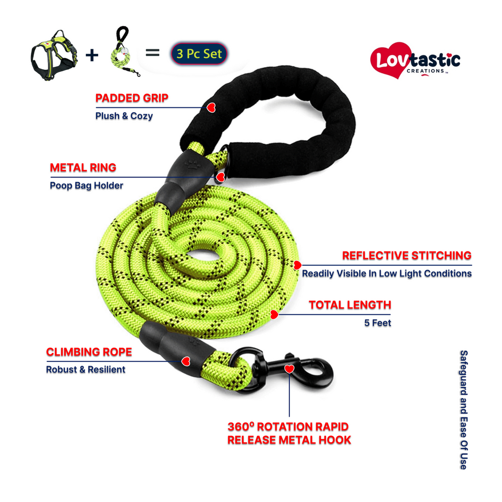 Lovtastic Creations™ No-Pull Dog Harness - with Strong & Durable Dog Leash & Free Poopbag Holder 3pcs Set | Reflective No-Choke Pet Harness