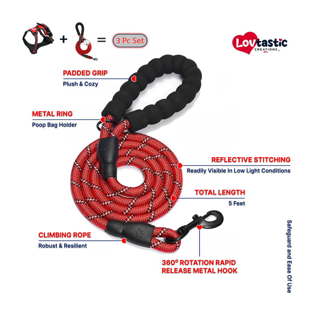 Lovtastic Creations™ No-Pull Dog Harness - with Strong & Durable Dog Leash & Free Poopbag Holder 3pcs Set | Reflective No-Choke Pet Harness