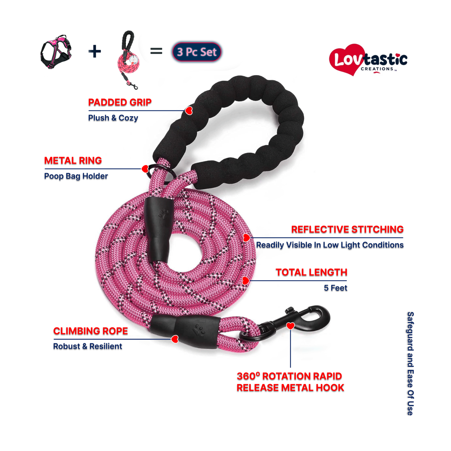 Lovtastic Creations™ No-Pull Dog Harness - with Strong & Durable Dog Leash & Free Poopbag Holder 3pcs Set | Reflective No-Choke Pet Harness