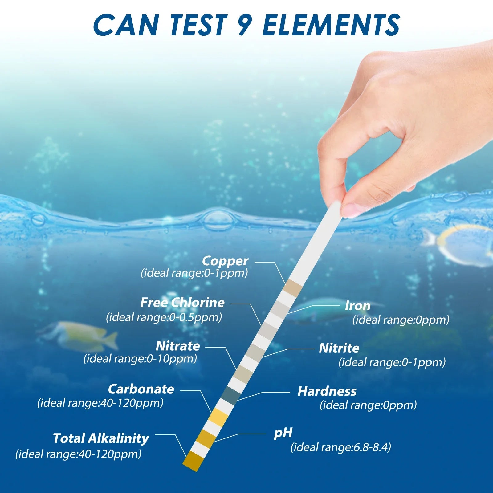 100 Pcs 9-IN-1/7-IN-1 Aquarium Test Strips Fast Accurate Fish Tank Test Kit with Test Tube Water Quality Monitor pH Test Strips