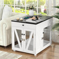 Dog Crate End Table Furniture with Drawer & USB Charging | Wooden Dog Kennel for Medium Dogs